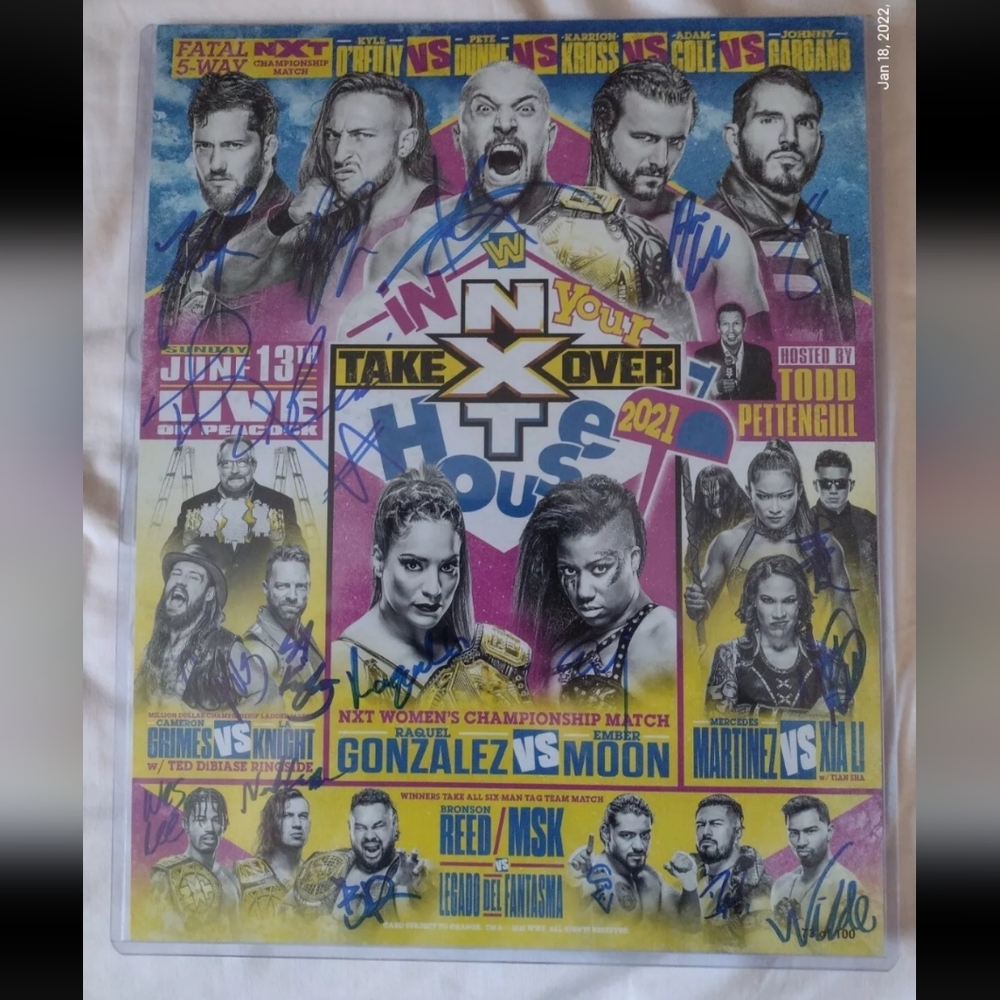 WWE 11x14 Authenticate Auto PPV Match/Fight Card NXT Takeover In Your House 2021